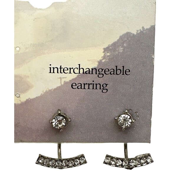 Interchangeable Ear Jacket Silver Tone Rhinestone Earrings Cuff Stud Fashion - Picture 7 of 7
